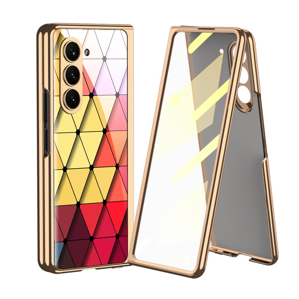 Luxury Plating Screen Glass Case For Samsung Galaxy Z Fold 7 6 5 Case Back Painted Pattern Glass Plastic Cover For Galaxy Z Fold 6