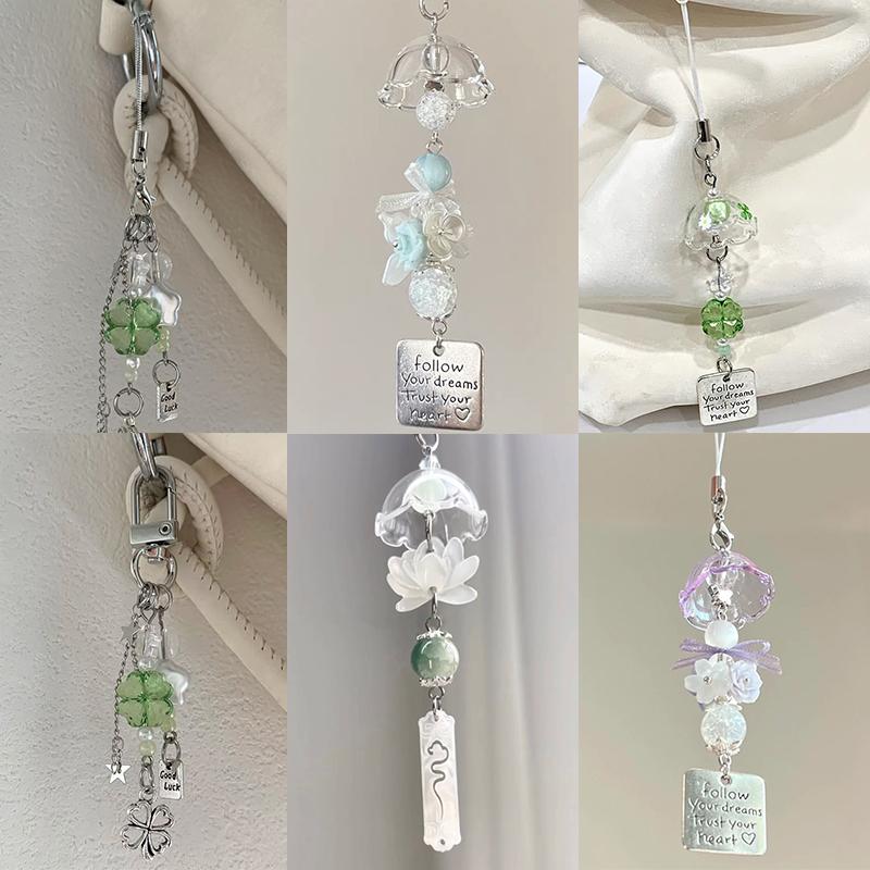 Transparent Keychain Cute Wind Chime Pendant Keyring Mobile Phone Lanyard Kawaii Bag Decorative Accessories Home Decorations