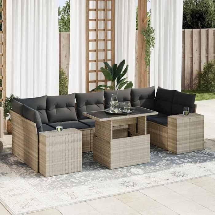VidaXL Garden Lounge Set 8 Pcs with Light Grey Cushions Wicker 3326763