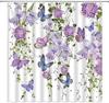 Pink Flower Butterfly Shower Curtain Natural Garden Landscape Home Fabric Bathroom Decoration Shower Curtain With Hook