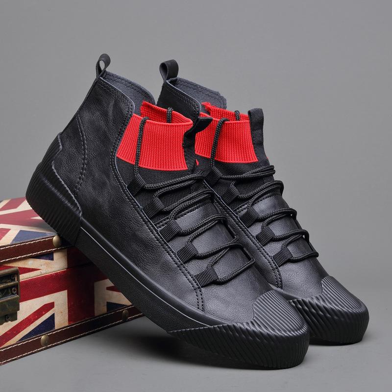 Fashion Men's Board Shoes British Fashion High Top Elastic Belt Casual Teenager Men's Tennis Shoes Sneakers Zapatos De Hombre