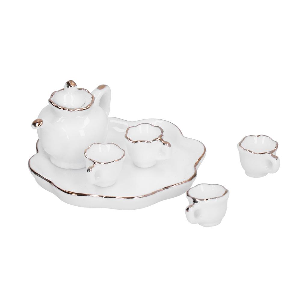 1:12 Tea Set Miniature Tea Cup Teapot Tray Decoration Kitchen Accessories