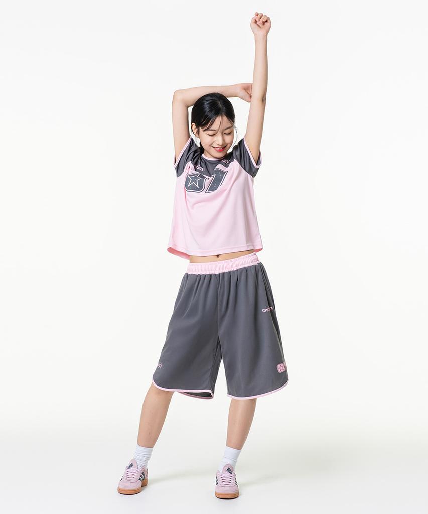 MOZMOZ [Set] Pastel Air Mesh Short Sleeve Training Set Pink