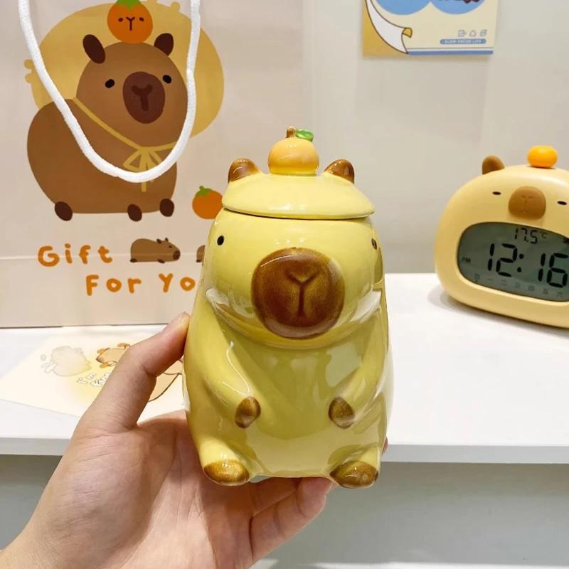 3D Capybara Tasse Keramik Kaffeetasse Cartoon Capybara Paar Tasse mit Henkel und Deckel Lustige Teetasse Tischutensilien für Mädchen Geschenk