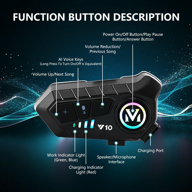 Motorcycle Helmet Headset Bluetooth 5.3 Motorcycle Waterproof Earphone Wireless Hands-free Call Phone Kit Music Player Speaker