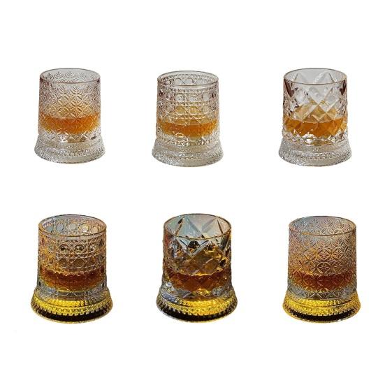 Yousheng Dad's Gift, Spinning Whiskey Glass with LED Light, 260ml Embossed Rotating Tumbler, Father's Day Present, Gift for Wine Lover