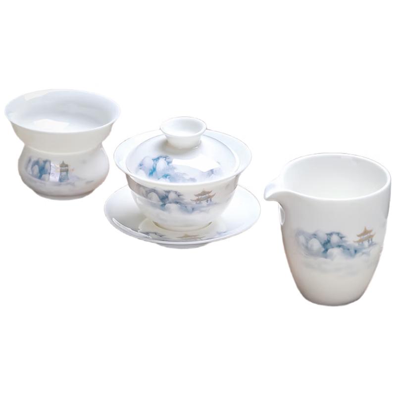 Buzhuo White Porcelain SanCai Gaiwan Tea Set