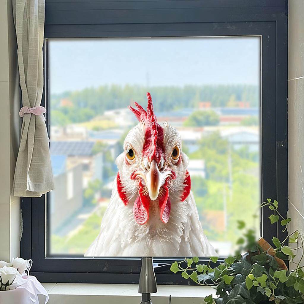 Realistic Black White Rooster Peeking Window Sticker Static Cling Farmhouse Kitchen Bedroom Living Room Glass Decal