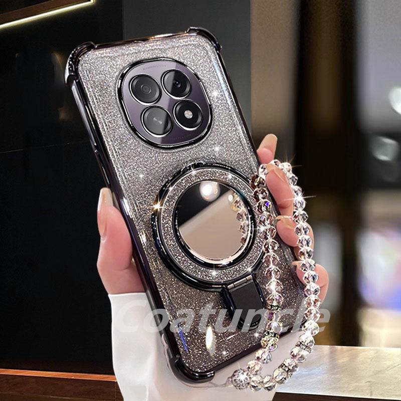 For Xiaomi POCO F7 Pro M7 X7 X6 X5 X3 F6 M6 Pro C65 C75 C71 M5S Case Glitter Plating Mirror Magnetic Phone Holder Bracelet Cover
