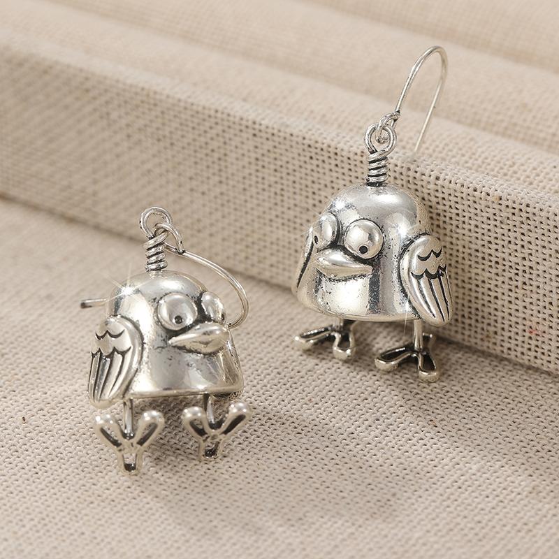 Vintage Silberplattiert Handgeschnitzte Vögel Form Hängende Ohrringe für Damen Kreativer Anhänger Festival Schmuck Zubehör