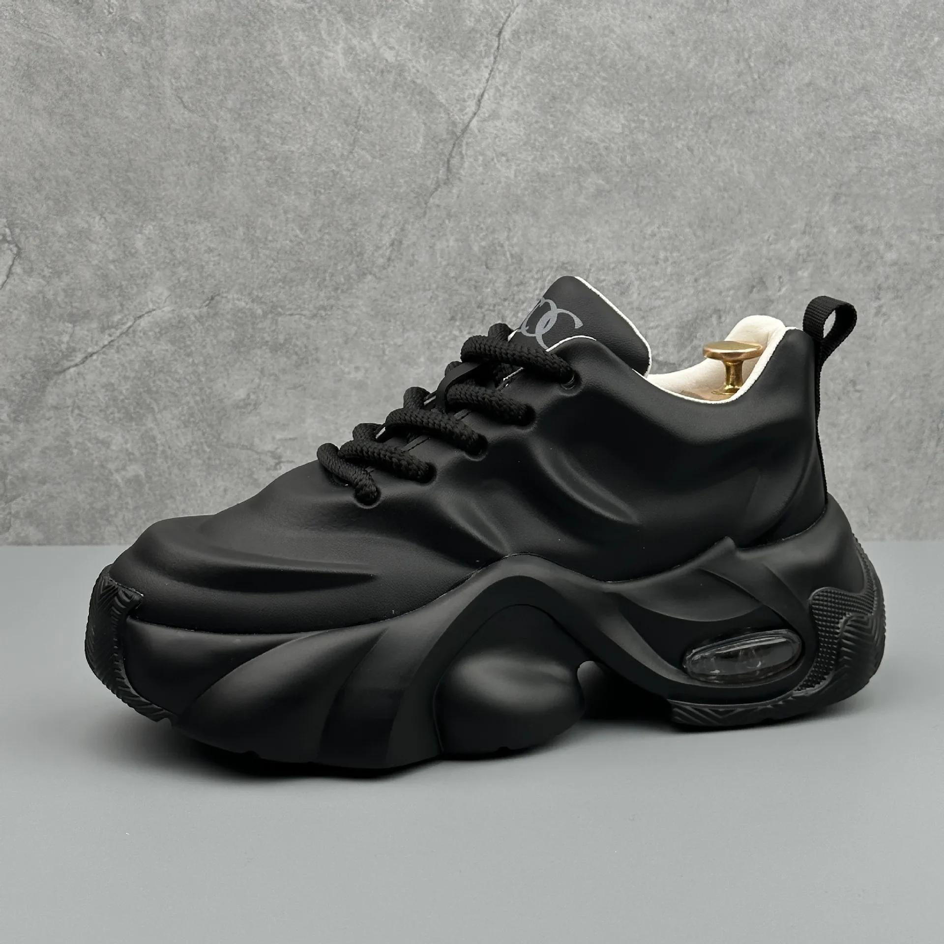 

Men s High Quality Sneakers New Comfortable Leather Platform Shoes Outdoor Fashion All-match Mens Casual Shoes 46 чорний