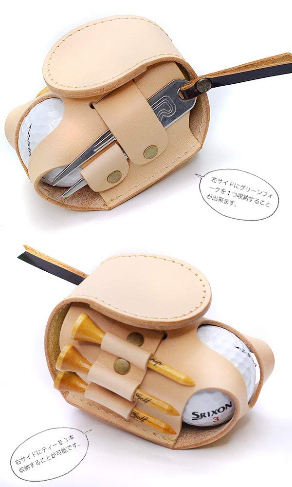 [SIDE7] Golf Ball Holder, Golf Ball Case, Ball Case, Tee Case, Tee Storage Holder, Golf, Men's and Women's, Genuine Leather, Made in Japan (Natural)