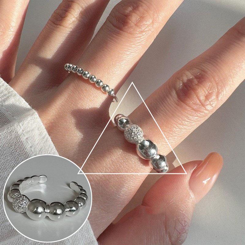 Bague ouverte vintage en argent S925 plaqué perle pour femmes