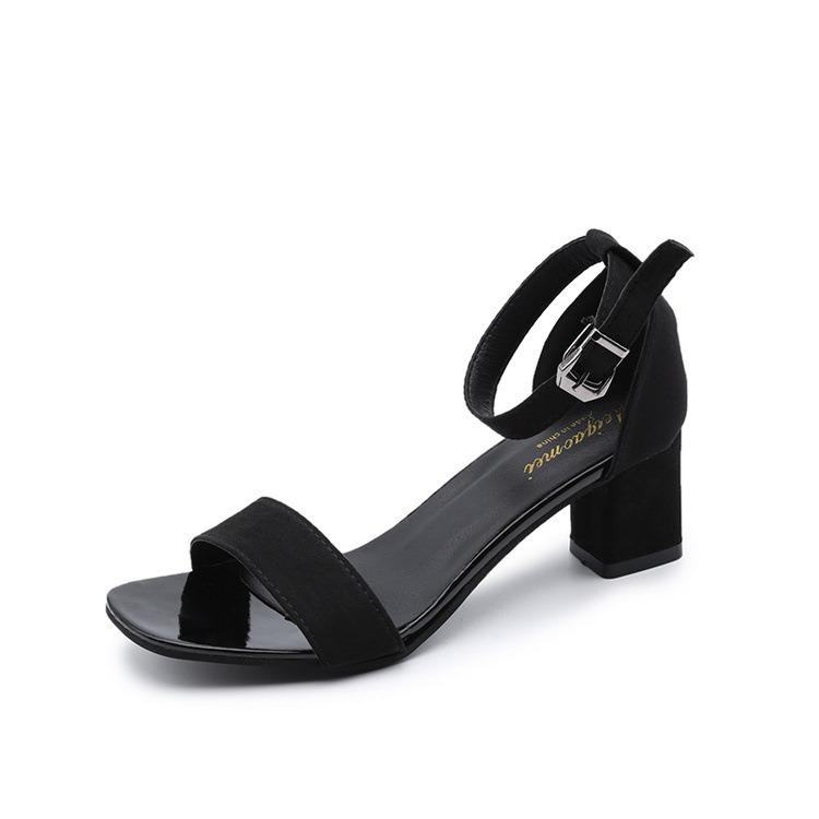 Women's  Summer Fashion Sandals Medium High Heel Outdoor Sandalias Elegant Wedding Shoes Bridal Plus Size 34-40 Buckle Strap
