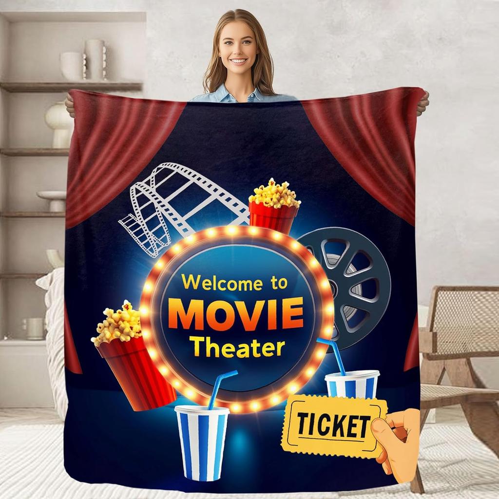 Movie Night Throw Blanket Soft Flannel for Couch Bed Home Decor for Movie Lovers Adults Kids x Inches