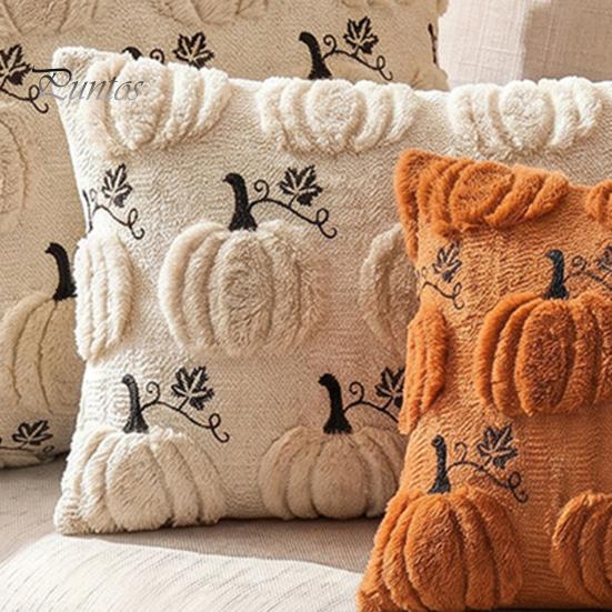 Decorative Throw Pillow Covers Thanksgiving Pumpkin Cushion Cover, Plush Embroidered Cozy Bedroom Cover Soft Case for Farmhouse Home Autumn