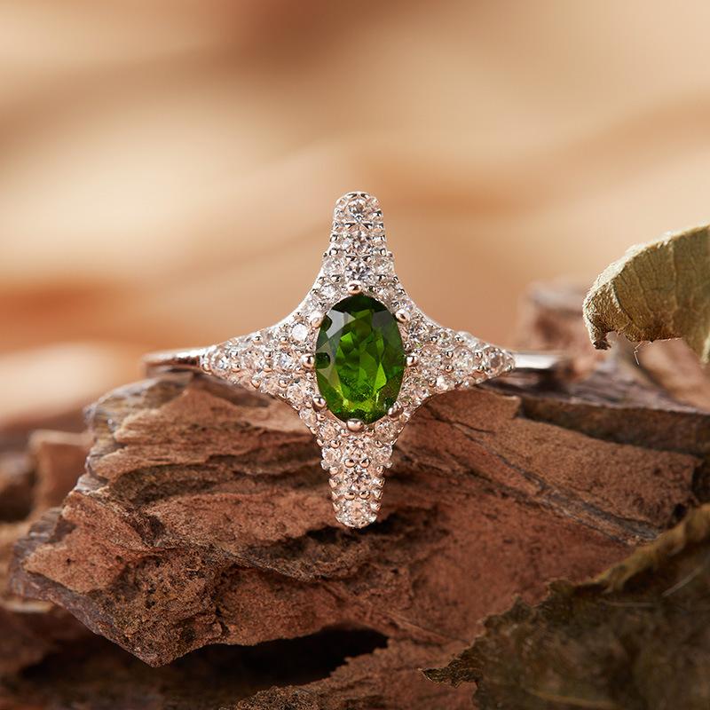 S925 Sterling Silver Natural Tanzanite Garnet Peridot Topaz Sapphire Ring Four-Pointed Star Index Finger Ring