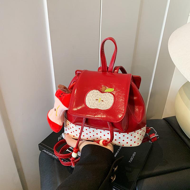 Schoolbag Red Plaid Apple Backpack Cartoon Embroidered Small Backpack Korean Version Mini Lightweight Student Class Small Schoolbag Female