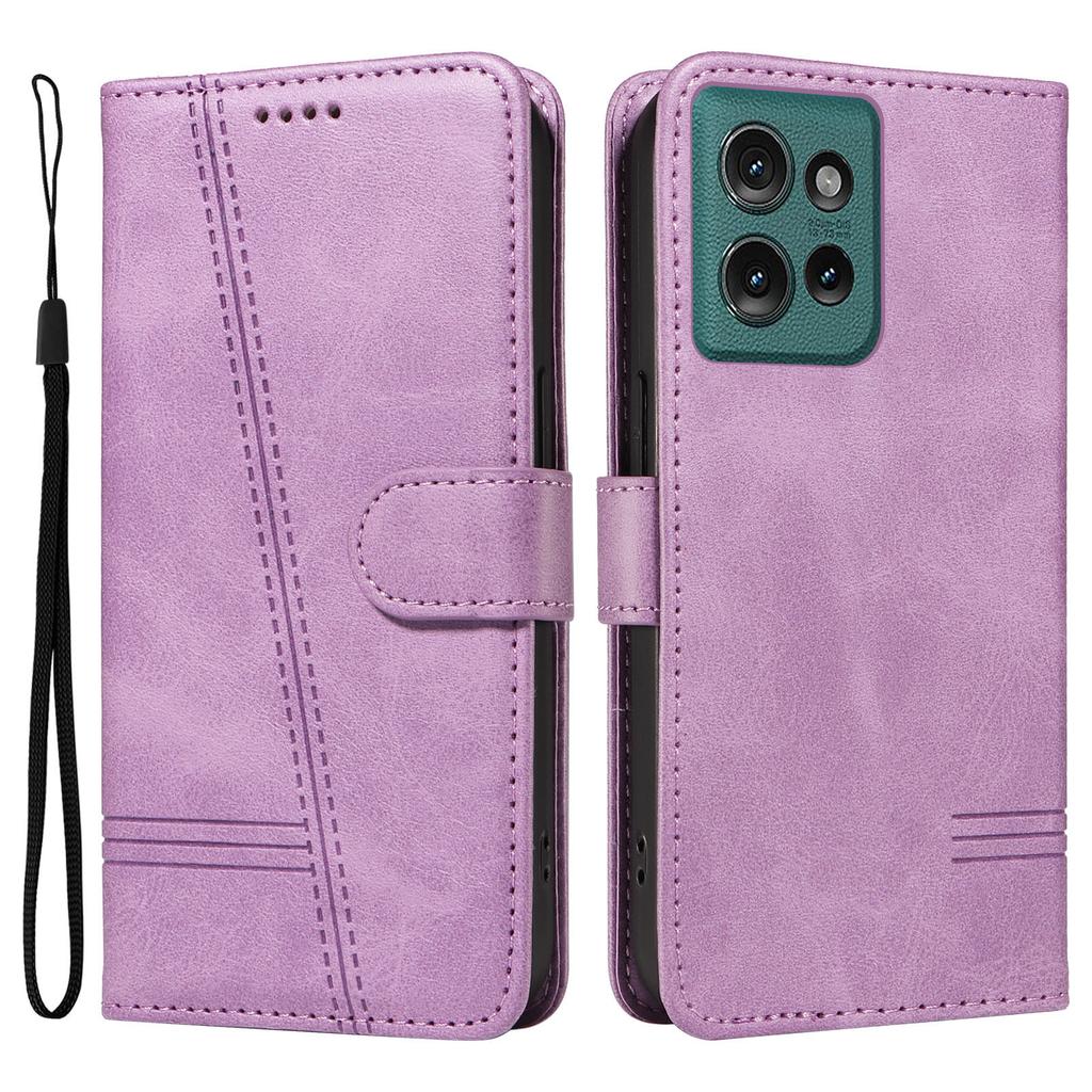 For Motorola Edge 50 5G Case Flip Wallet T-Shape Lines Leather Phone Cover