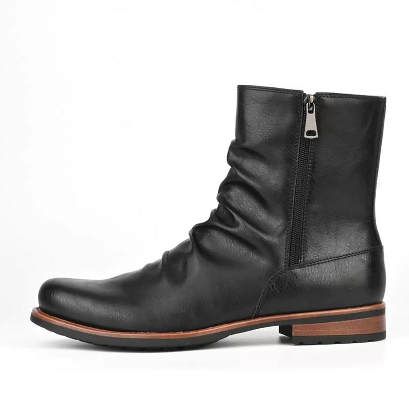 Mode Übergröße Mode Britischer Stil Qualitätsstiefel Plissiertes Design Kurze Stiefel für Herren Lässiger Retro-Stil Dicke Absätze Plateau-Stiefel