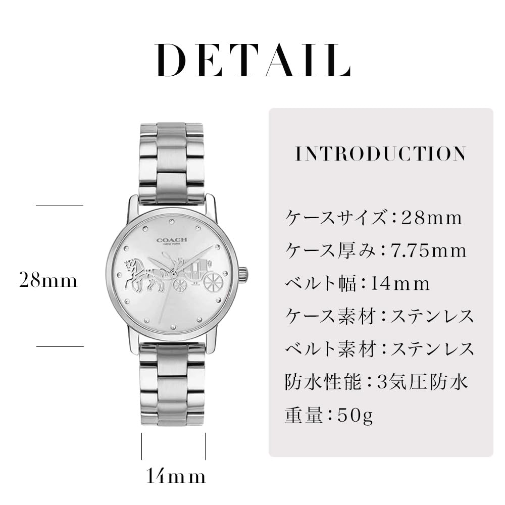 Coach Ladies Wristwatch Silver Dial Stainless Steel Band 14502975