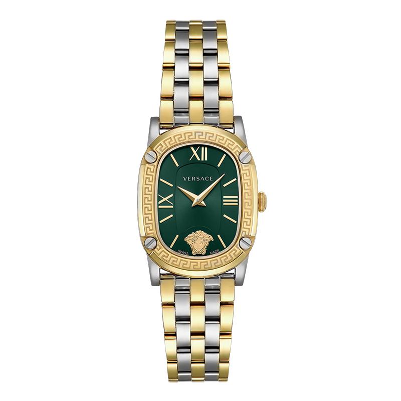 Versace Luxe Gouden Baksteen Horloge Kwarts Uurwerk Roestvrijstalen Band Zwarte Wijzerplaat Cadeauset Dameshorloges VE1B00818 Regular Watch Box,Black Dial