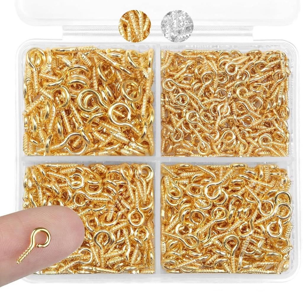400Pcs/Set 5x10mm Golden Silvery Sheep's Eye Nail Set Alloy Screw Eye Pins for DIY Jewelry Making Bracelet Necklaces Accessories Kit