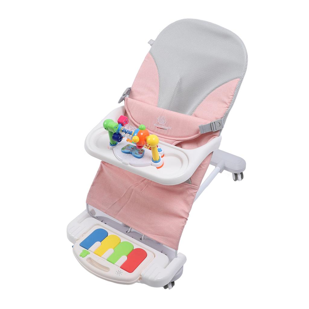 כיסא נדנדה לתינוק כיסא נדנדה לתינוק עריסה עם מוט צעצועים גלגלים מסתובבים מגש אוכל פסנתר פדלים