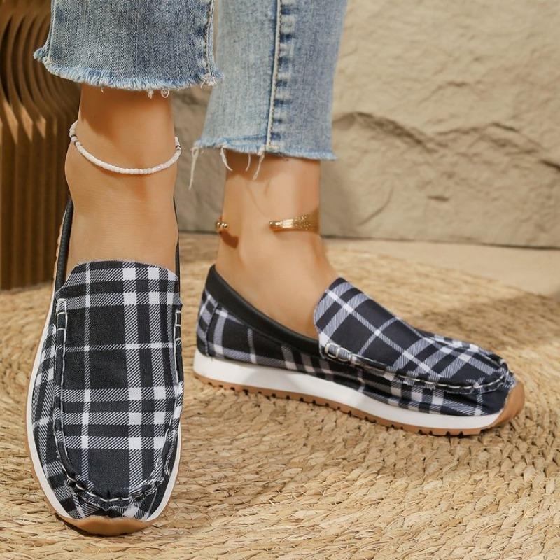 Fashion New Doudou shoes with high-end soft leather and soft sole, casual checkered leather shoes, lazy and trendy women's shoes