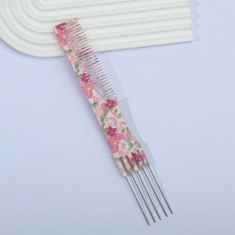 Набор гребней для волос с весенним цветочным узором - 2 шт. стальной гребень с тонким кончиком для гладкой укладки, причесок «апдо» и мелирования (Anti-Static)