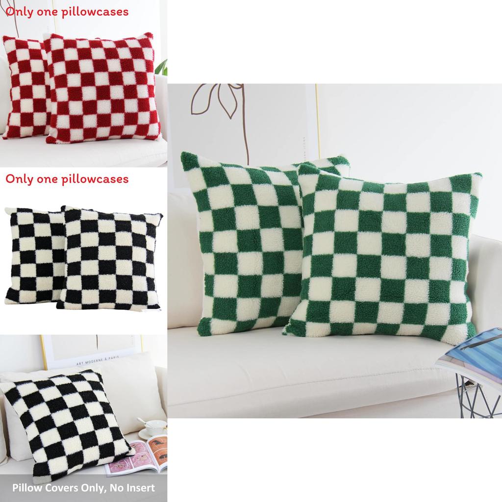 Geometrische Karierte Sherpa-Fleece Kissenbezüge Für Sofa Wohnzimmer Heimdeko