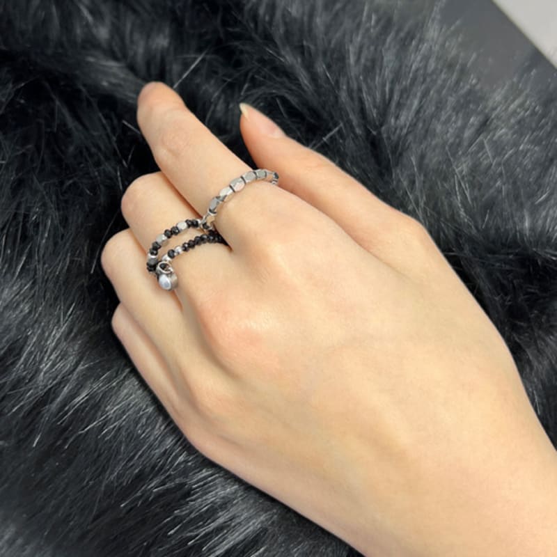 S SY [3SET] Aztec beads rings black