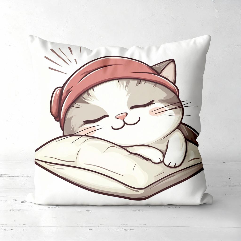 Cute Cartoon Cat Print Square Throw Pillow Covers Pattern Cushion Cover Suitable For Sofa Bedroom Car Pillow Cover