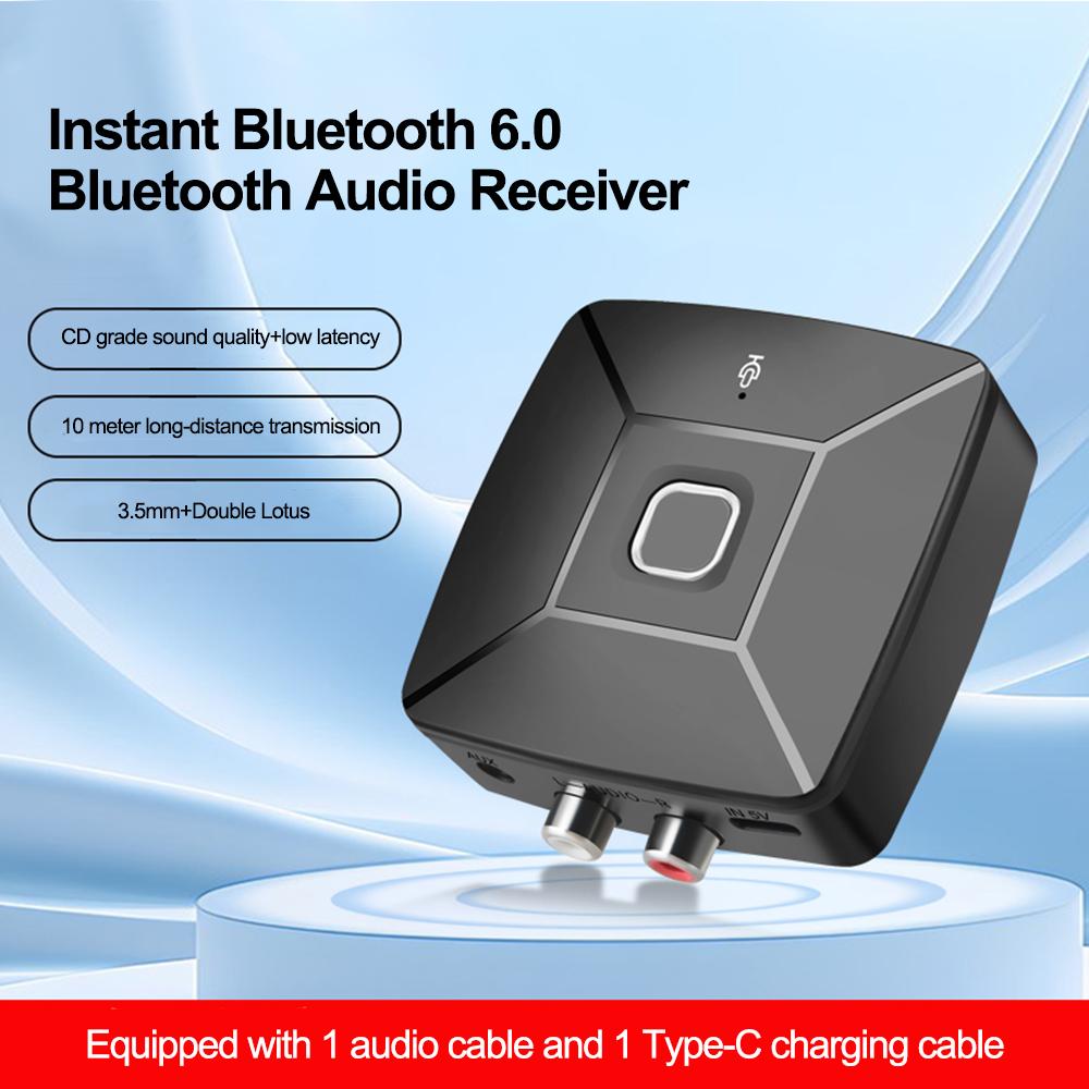 Bluetooth 6.0 Audio Receiver Wireless Stereo Music Hi-Fi 3.5mm Jack 2RCA Adapter Receivers with Mic for Car Speaker PC