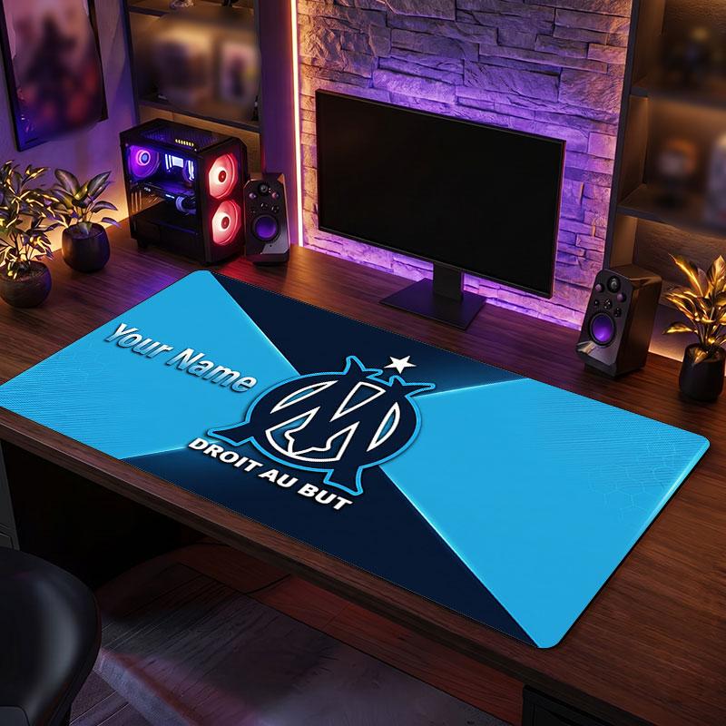 Olympique Marseille FC Custom Large Mouse Pad, Personalized Name Text Print, Football Logo Non‑Slip Desk Mat Gaming Gift