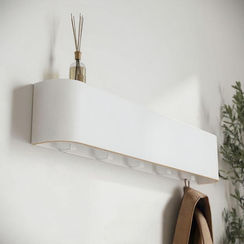 

Wall-Mounted Walnut Coat Rack Single-Board Hidden Clothes Hanger For Living Room Hallway With 5 Hooks Home Decor Room Racks 52.7x7.2x10.1cm білий
