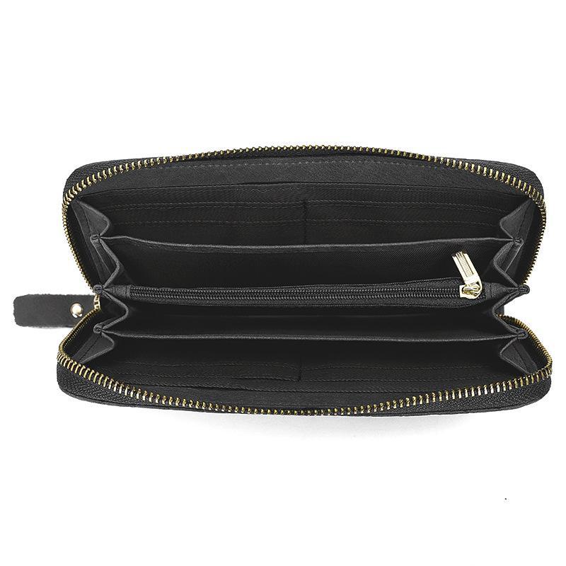 Jiamida Genuine Leather Woven Long Clutch with Multi-Card Slots and Coin Pouch