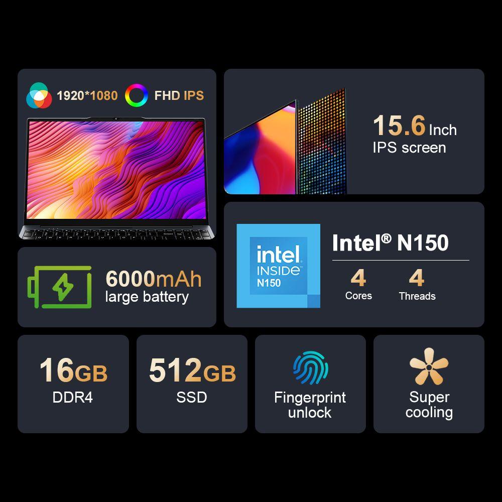 Ninkear N15 Air Laptop, 15.6 Inch 1920x1080 IPS Screen, Intel N150 4 Core Max 3.6GHz, 16GB RAM 512GB SSD