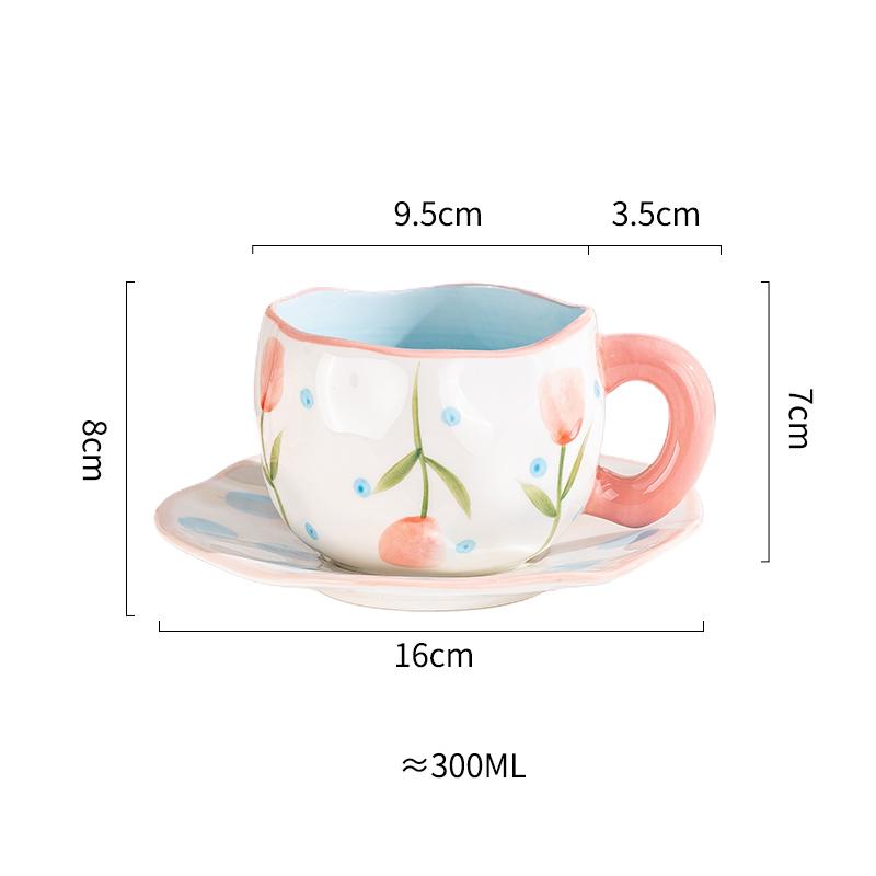 Creative Ceramic Mug Hand-painted Flower Clouds Coffee Cup with Saucer Irregular Handmade Cup Breakfast Milk Tea Cups Gift Set