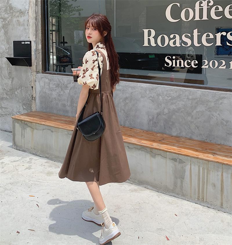 Cute Midi Length Dresses Spring Vintage Print Long Dress Women Clothing Korean Style Clothes