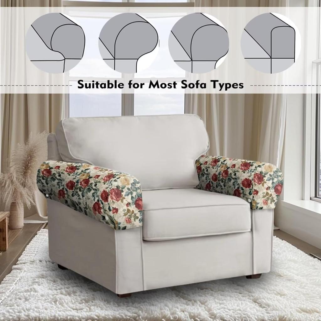 Arm Chair Covers - Set of 2, Slip Covers for Armchairs & Recliners, Integrated Twist Pin - Rose Red