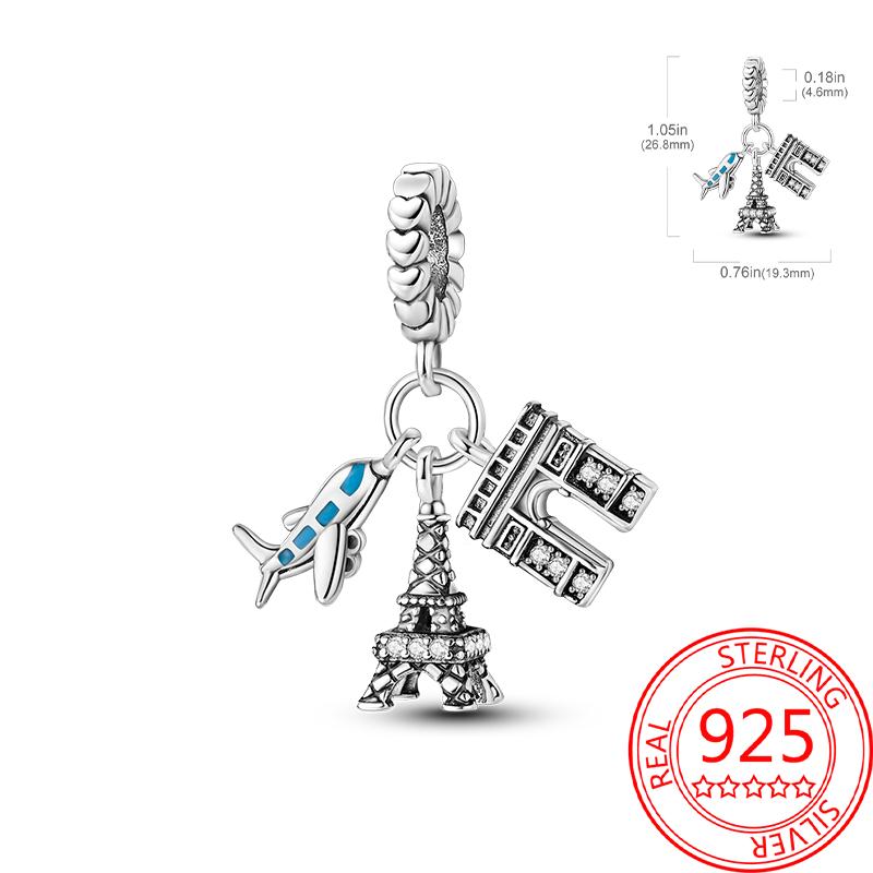 Miedziany Wieża Eiffla Samolot Podróżny Zawieszka Koraliki Pasują do Bransoletki Charm Oryginalnej Dla Kobiet Tworzenie Biżuterii