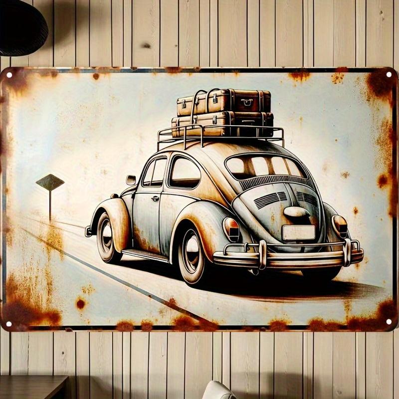 Segno Metallico Murale Auto d'Epoca Placca in Ferro Retrò con Design a Pila di Valigie Decorazione Rustica per Garage Bar Caffetteria o Riposo