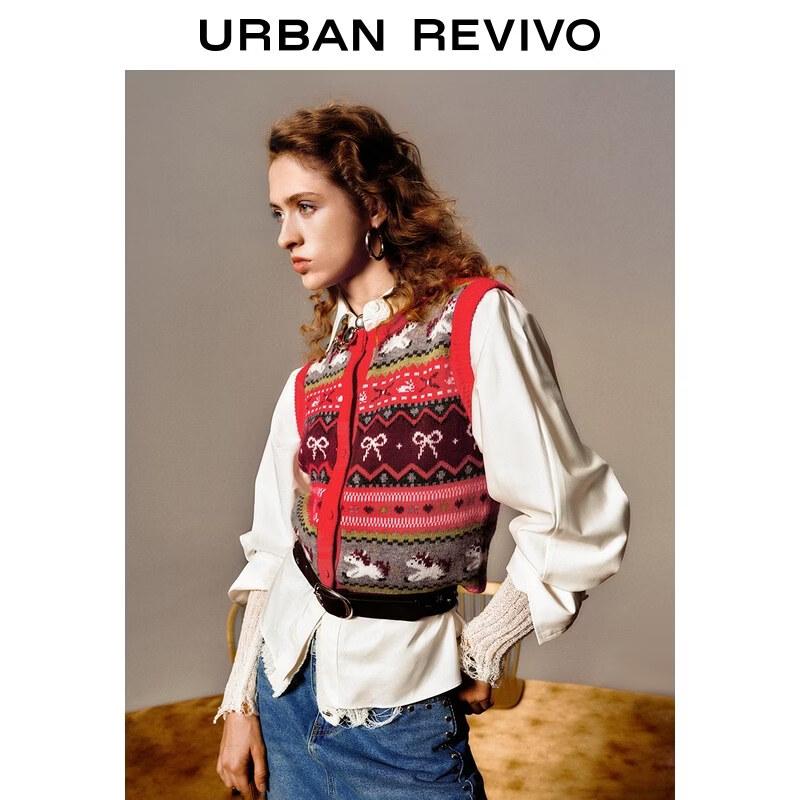 

UR Women s 2026 Spring Fair Isle Colorblock Knitted Cardigan Vest XS