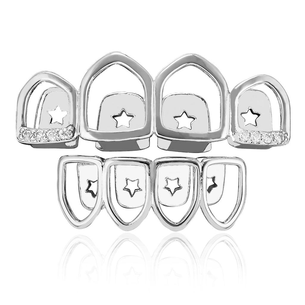Hip Hop Jewelry Grillz in Body Jewelry Four Teeth Top and Lower 14K Gold Micro Paved CZ Grillz Diamond Teeth for Men Halloween