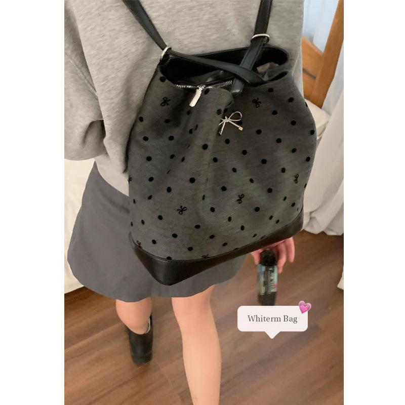 College-style Casual Large-capacity Ladies' Bag, Round Dot Printed Bucket Bag, Fashionable Backpack