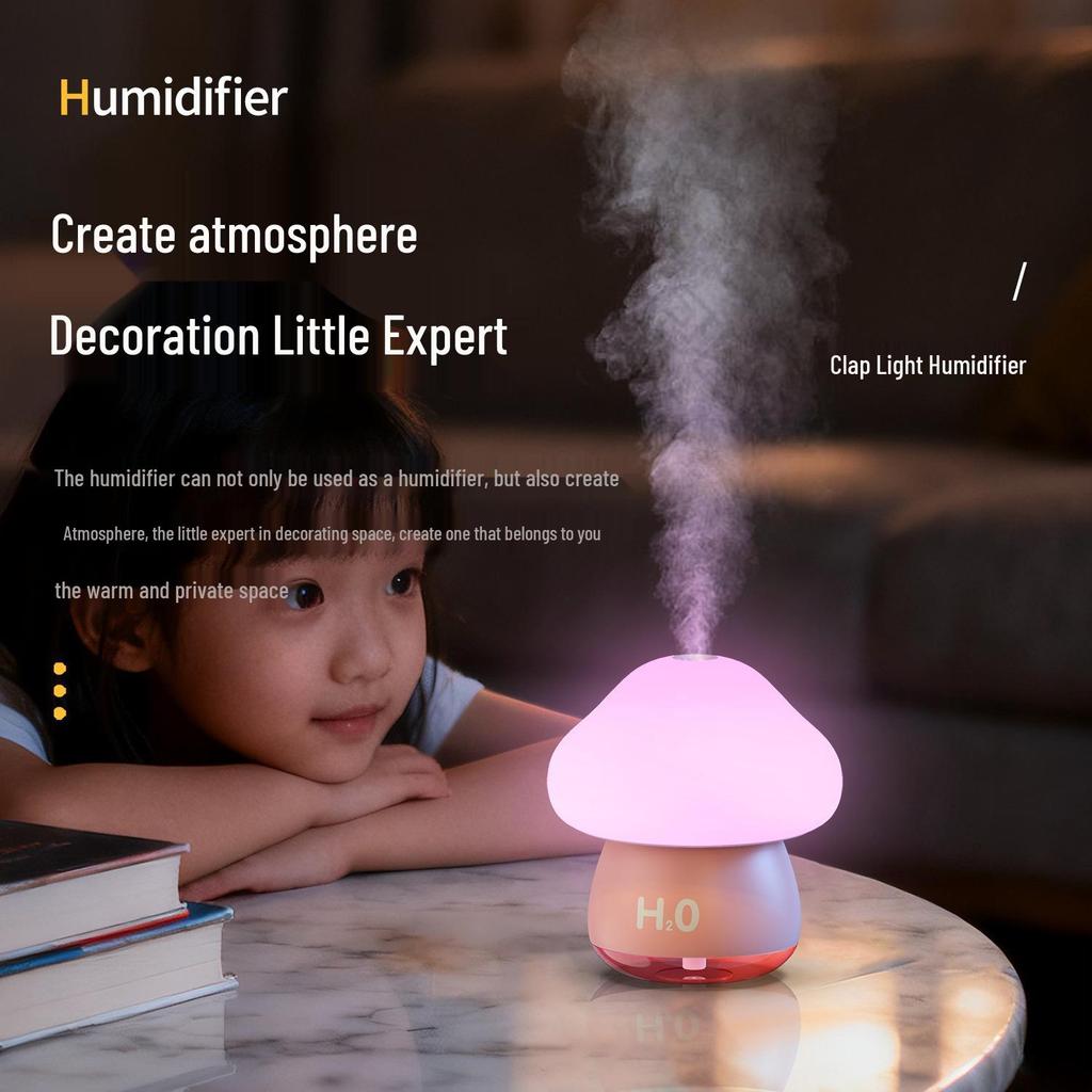 Mushroom USB Tap Light Humidifier with Atmosphere Lamp & Large Mist Output for Home or Office