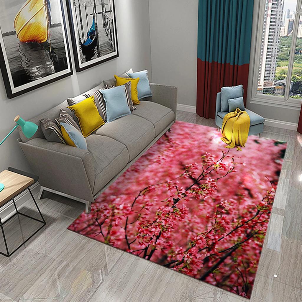 3D Pink Plum Blossom Carpet Romantic Love Rugs for Bathroom Kitchen Entrance Anti-Slip Rugs Home Decoration Mats Bedroom Rugs