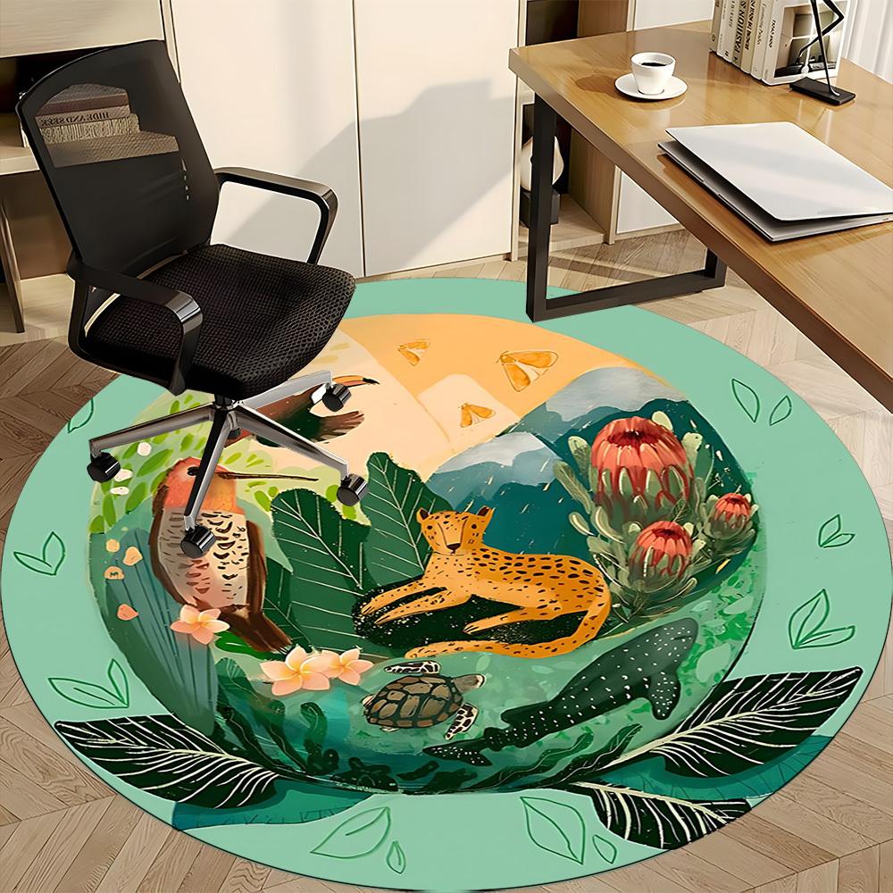 1PC Jungle Safari Office Round Area Rug, Indoor Mat Suitable ForOffice, Under Office Chairs Bedroom Living Room Home Decor, Room Deco, D035