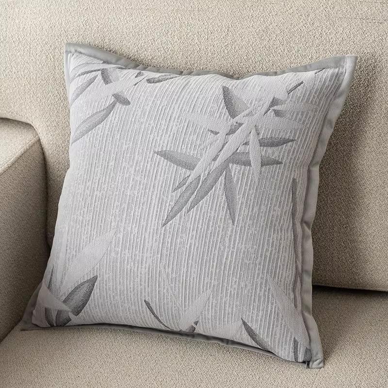 Luxuriöse Grau-Weiß Jacquard Kissenhülle Geometrische Blatt Muster Überwurf Kissenbezug Dekorativ für Sofa Couch Wohnzimmer Heimdekoration